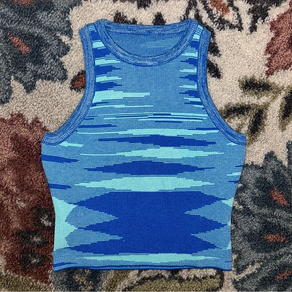 Y2K Blue Patterned Knit Tank Top